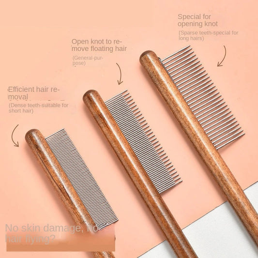 Stainless Steel Pet Hair Wooden Handle Comb